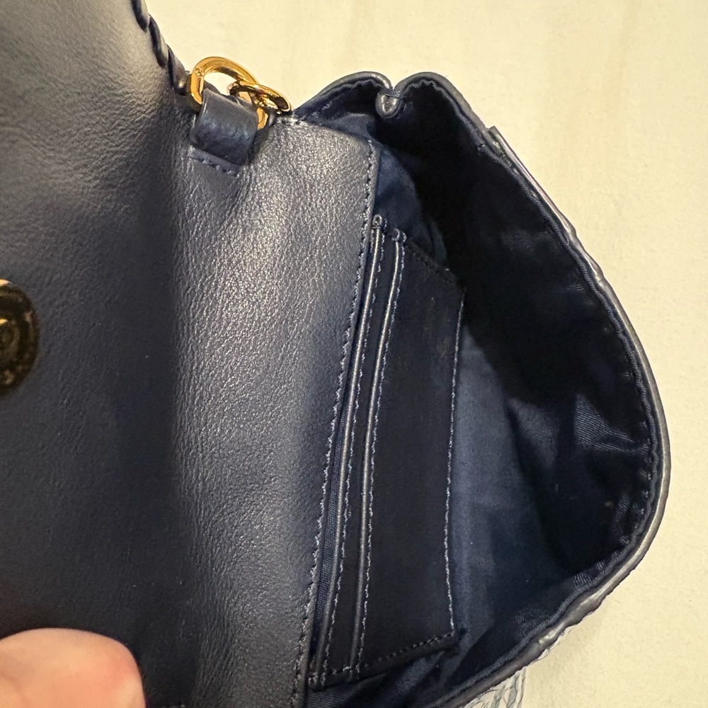 Tory Burch Navy and White Striped Crossbody Bag - Picture 9 of 9